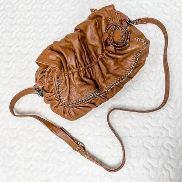1 DAY SALE Junior Drake Butter Soft Leather Satchel Shoulder Bag Crossbody Camel - Picture 1 of 16